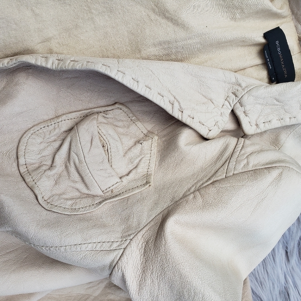 BCBGMAXAZRIA Soft Leather Blazer Cream Size S - Picture 4 of 8